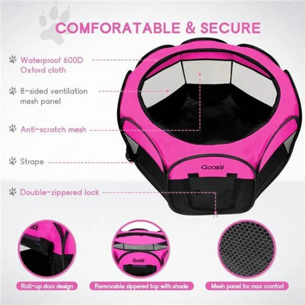 Playpen for Indoor Cat, Portable Foldable Dog Playpen  (Small Size, Pink)